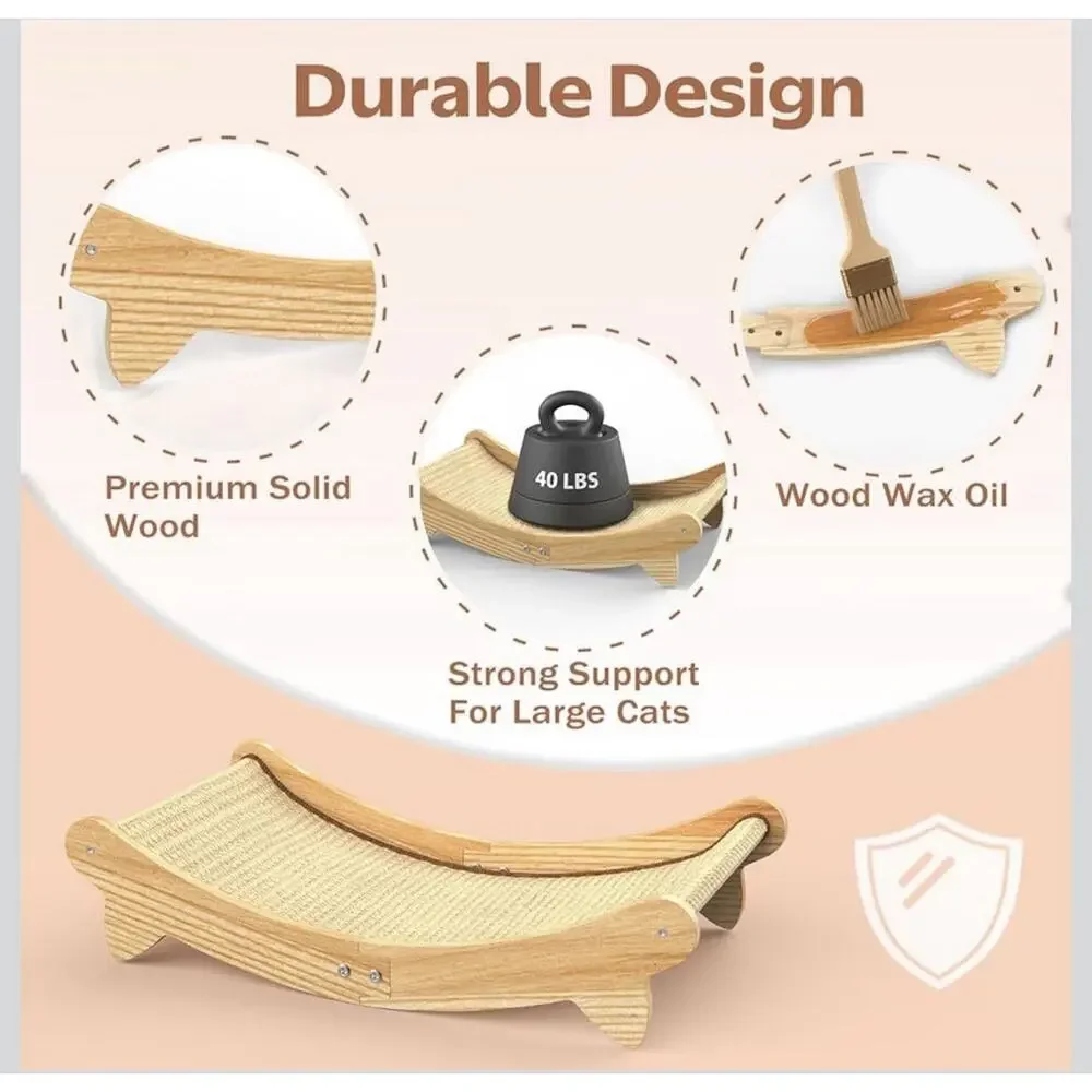 Natural Cat Scratcher Bed Indoor Scratching‎ Post Hammock Lounge Oak Frame 24